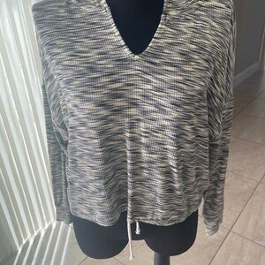 Women's Blue, Yellow and White Hooded Top